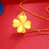 Pendant Necklaces 999 Pure Gold Pendant Necklace Real 24K Gold Four-leaf Clover Pendant for Women Fine Jewelry Wedding Gift 240410