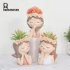 Roogo Femme Head Little Fairy Flowerpot Resin Succulent Planter Potter Beautiful Girl Desktop Statue Home and Garden Decor