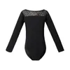 Ballet Leotards Girls Black Lace Leotard Dance Ginástica Patinação Kids Slave Longa de Dança Longa