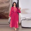 Ubranie etniczne moda pasy imprezowe diamenty Długie sukienka Jalabiyat Ramadan Kuwaiti Women Abayas Sleeve V-Neck elegancki islam kaftan