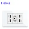 Delviz Brazil Standard Socket、White Tempered Glass Panel、3Gangs 3 Pins Hole10Aソケットタイプnプラグ、壁埋め込みパワーアウトレット