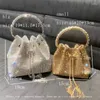 Evening Bags 2024 Women Luxury Designer Bucket Clutch Purse Gold Silver Handbags Banquet Bag Crystal Rhinestone Shoulder B504