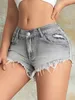 Mode Frauen Mini Kurze Jeans sexy Babes Rave Slant Taschen zerrissen rohen Denim Shorts Low Taille Skinny Shorts Mujer 240410