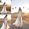 2024 Eva Lendel Dernières robes de mariée V Neck sans dos sans manches Applique Bohemian Cuisine High Slits Bridal Bridal Robe Robe de mariée