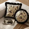 Pillow Floral Throw Covers bege Farmhouse Vintage Shams renda preta requintada para sofá de cama em casa 45x45cm quadrado