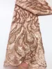 Guld Bästa kvalitet Sequin Lace Fabric Applique Lace Tyg Nigeria Net Lace för bröllopsfest afrikansk fransk tyllspetstyg