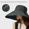 여름 넓은 챙 15cm 린넨 태양 모자 여성 UV 보호 UPF 50 햇빛 접이식 해변 모자 나 소개 파나마 240410