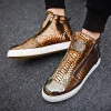 Laarzen hete verkoop luxe gouden lederen sneakers voor mannen zip designer schoenen mannen maat 45 hoge top sneaker streetwear heren skateboard schoenen