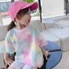 Mutter Tochter bedruckte T-Shirts 2022 Neue Sommerkleidung Ranibow Smile Face Printed Family Matching Outfits Kinder Krawattenfarbe Tops