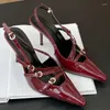 Sandals Big Size Wine Red Shoes Women Heeled Female Footwear Slingbacks Fashion Buckle Ladies Thin Heels Pumps