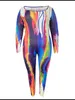 LW Plus Size SXY Pattern Print Jumpsuit Women Autumn Winter Square Collar Tie Dye Long Sleeve Strip Romper Suits 240410