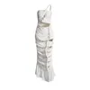 Printemps 2024 Nouvelle épaule Hollow Out Design Fried Pâte Twists plissé Bandage mince robe femme robe 240307