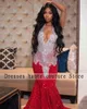 Vestidos de festa luxuosos Mermaid Red Long Prom 2024 para garotas negras Rhinestones Cristals Birthday Gowns Night Night