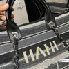 Womens Canvas Stripe Embroidery Letter Beach Shopper Shoulder Bags Deauville Clutch With Silver Chain Crossbody Handbags Large Capacity Sacoche Purse 33cm 37cm