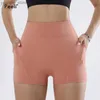 Yoga -outfits zachte yoga shorts met zakken voor vrouwen kleding hoge taille buit gym shorts ademende trainingsshorts push up sportshorts y240410