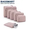 Bagsmart 6 PCs Lightweight Travel Packing Cubos pendurados Organizador de malas Sacos de embalagem Definir organizadores de bagagens dobráveis