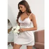 Women's Sleepwear Black Lace Women Nightdress Sexy Pajamas Summer Thin Ice Silk Suspenders V-neck Short Skirt Loungewear Dress