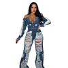 Jeans sexy womens tenue haute taille de rotule conception de jeans déchirés