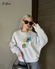 Blessyuki Mode Ästhetische Kunst drucken dünne Hoodies für Frauen Kleidung übergroße Vintage Sweatshirt Cotton Girl Pullover 240326