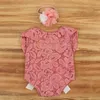 24be Baby Bow Lace Romper Zestaw opaski na głowę Nowonarodzone fotografię Props Bodysuit Hair Band