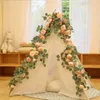 Joy Party 2,1m Fake Peony Rose Vines Fleurs artificielles Garland Eucalyptus Plante suspendue pour le décor de table de fête de porte de mariage