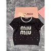 MM Family's New Full Nail Diamond Pullover Short Sleeve Sweater for Women's Towels Embroidered Letters Fashion Versatile Knitted Women