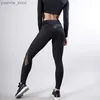 Pantalons de yoga sportives sexy pantalons de yoga sportif sexy Mesh Pu Patchwork Hip Louting Gym Fitness Leggings hauts