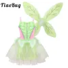 TiaoBug Kids Girls Princess Fairy Costume Sleeveless Mesh Dress Glittery Wings Set Children Halloween Cosplay Party Dress Up G0925209i