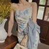 Casual Dresses Korean Style Elegant Floral Dress Women Långärmning Vintage Midi Thin Slim Sexy Party For Kvinnor 2024 Summer Chic