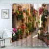 Garden Patio Shower Curtain Architectural Landscape Home Wall Decor European Polyester Fabric Hanging Curtain Bathroom Decor Set