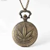 Pocket Montres Retro Vintage Bronze Punk Leaf Design Pocket with Collier Chain Pendant Gift for Mâle Men Horloge Vintage Y240410