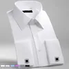 M6XL Mens French Cuff Dress Shirt Long Sleeve Formal Business Buttons Shirts Regular Fit Cufflinks Wedding Tuxedo 240328