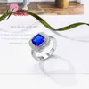 Cluster anneaux de luxe carré en cristal bleu engagement de mariage avec des femmes en zircone cubique 925 Anneau en argent sterling pour les bijoux pour dames