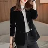 Damespakken Blazers Nieuwe Spring Fashion Women Midnight Navy Slim Velvet Blazer Office Lady Double Button Suite jas Vrouw feestkleding Geschenk C240410