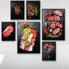 Gemüse Obst frisches Fleisch Futter Futter Leinwand Malerei Drucke Skandinavische Poster Wandkunst Bilder für Restaurant Home Kitchen Dekor