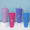 Lusqi 710ml 플라스틱 컵 밀짚 대용량 재사용 가능 - 창조적 인 두리안 패턴 음주 컵 240409
