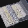 600/1300 st/partier blandad storlek och vit/elfenben/regnbågens färger Plastiska abs Pearl Beads Box för DIY -smycken och dekorera kläder