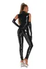 Plus Size S5XL Wetlook Zip Open Crotch PVC Latex Jumpsuit för kvinnor Shiny Pu Faux Leather Bodysuits Clubwear DS Catsuit 240410