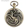 Orologi tascabili Dragon Dragon Quarzo Pocket Vintage Vintage Fire Monster Necklace Vintage Antique Y240410