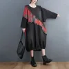 Sukienki na co dzień Zakończony Kwiatowy druk Patchwork Midi Sukienka Plisowana Modis Loose Ladies Long Rękaw