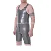 Handmade Sexy Silver Men Men Latex Catsuit -meta -talhas ajustáveis de ombro com zíper da virilha