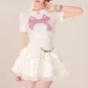 Spódnice qweek coquette seksowne kawaii koronkowe ciasto marszczyzny mini spódnica kobiety preppy styl słodka dziewczyna impreza biały anioł 2024 wiosna