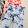 ヨガの服装salspor yoga tie dye sexy gym of of women fitnessシームレスなプッシュアップスポーツレギンスの女性屋外の秋のズボンy240410