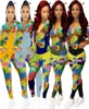 Map Print Hooded Capual Pak Dames Tracksuit Hoodie Zip Jacket Zipperjas en broek Leggings Twee -delige Outfits Set Set D1025616562