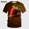 Män och kvinnor 3D Kort ärm Strawberry Spoof Fun Realistic Food Strawberry Food Tee Shirt Summer Casual T-shirt