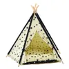 Portable Teepee Star Pattern Pet Tent House Pet Cat Dog Tent Foldable Dog House Nest Bed Dog Cages Kennels House with Cushion