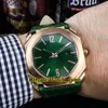 42mm de outubro 101963 101964 Dial verde masculino automático Rose Gold Green Green Leatra de alta qualidade New Wristwatches242a