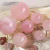 Estatuetas decorativas rosa natural quartzo cura de cristal bola de pedra preciosa para reiki balanceamento de energia de energia e escritório