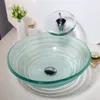 KEMAIDI Bathroom Basin Sink Faucet Combo Washbasin Sink W/Waterfall Faucets Mixer Transparent Tempered Glass Vessel Sinks