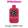 Savage Vapes Vapes Puff 18000 18k 28ml Cigarro eletrônico descartável 10 sabores incríveis nic 2% 3% 5% 1,1Ω Mesh bobina Big Vapor 650mAh Fumot de barra de sopro recarregável